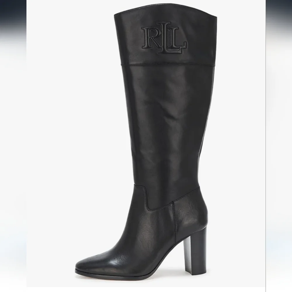 Ralph Lauren Black Leather Knee-High Boots - Picture 3 of 6